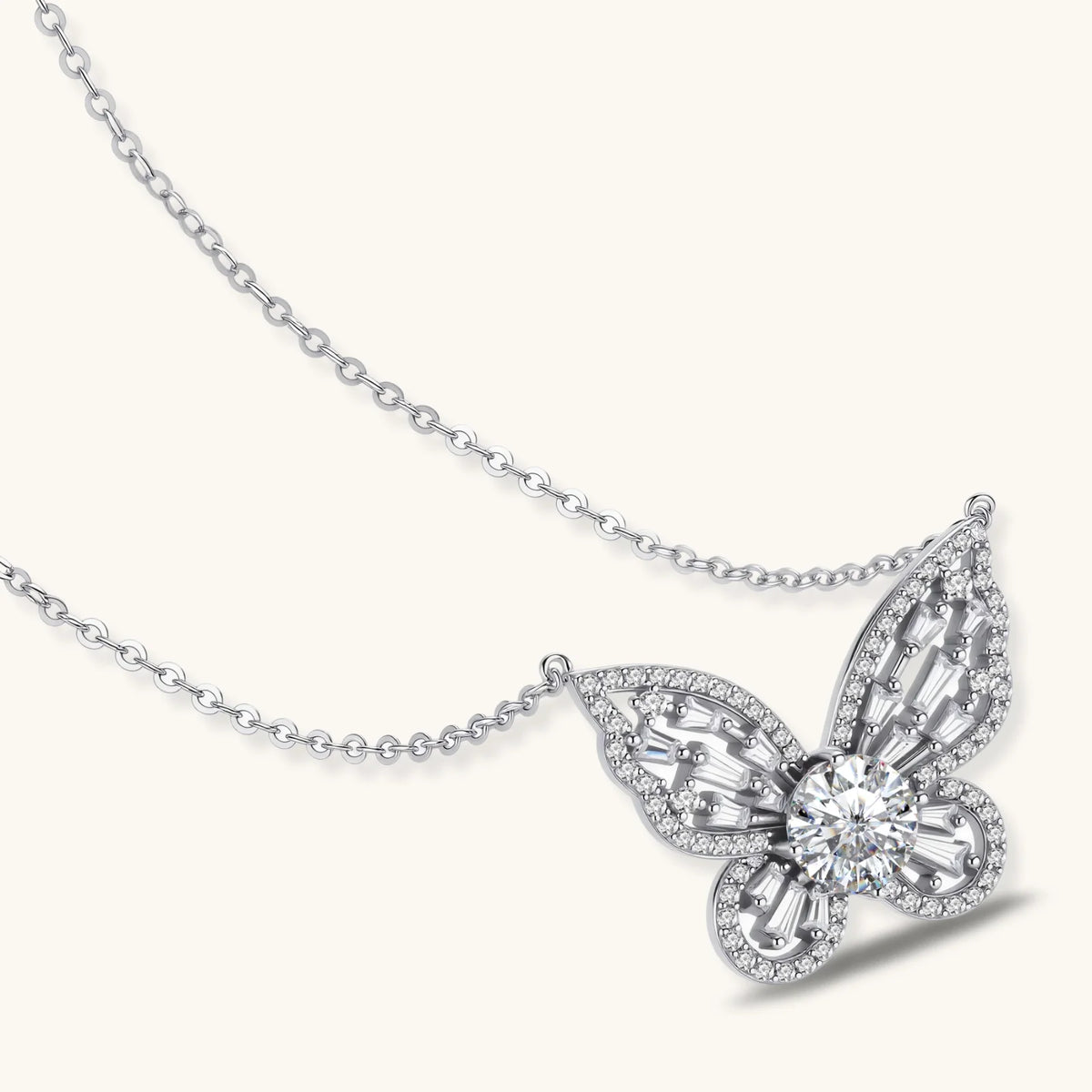 Additional view of Radiant Butterfly Necklace, Moissanite & 925 Sterling Silver
