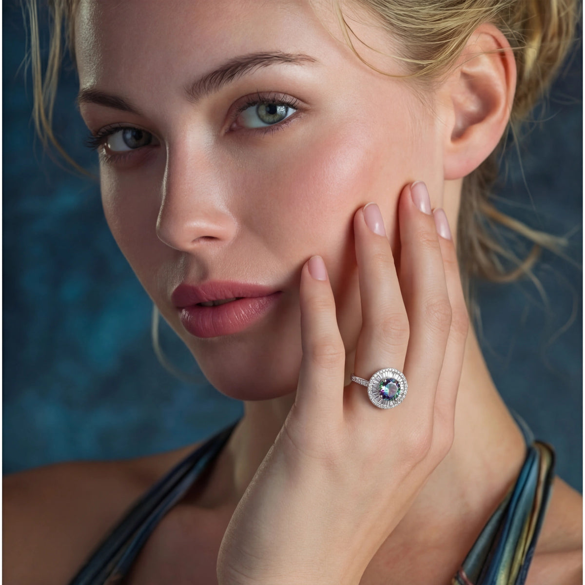 Additional view of Starlight Halo Ring, Prismatic Moissanite & 925 Sterling Silver