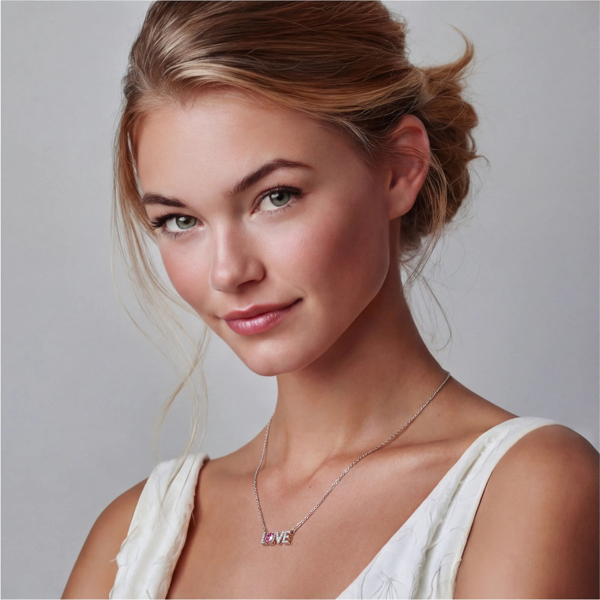 Additional view of Love Statement Necklace, Pink Moissanite & 925 Sterling Silver
