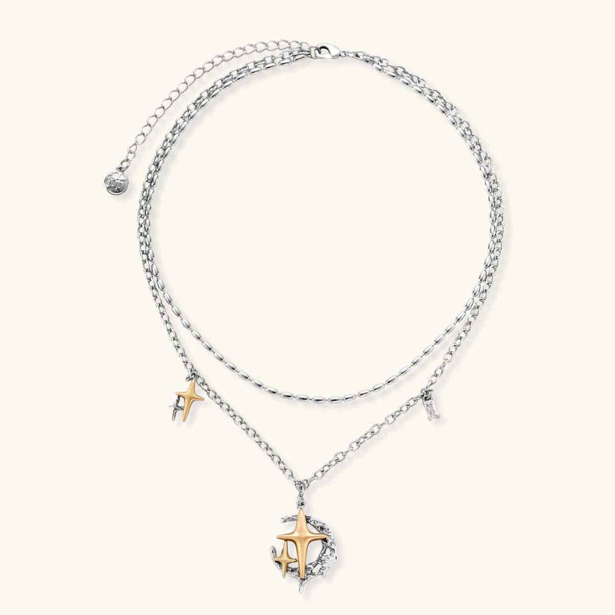 Celestial Dreams layered moon and star necklace, product view 3