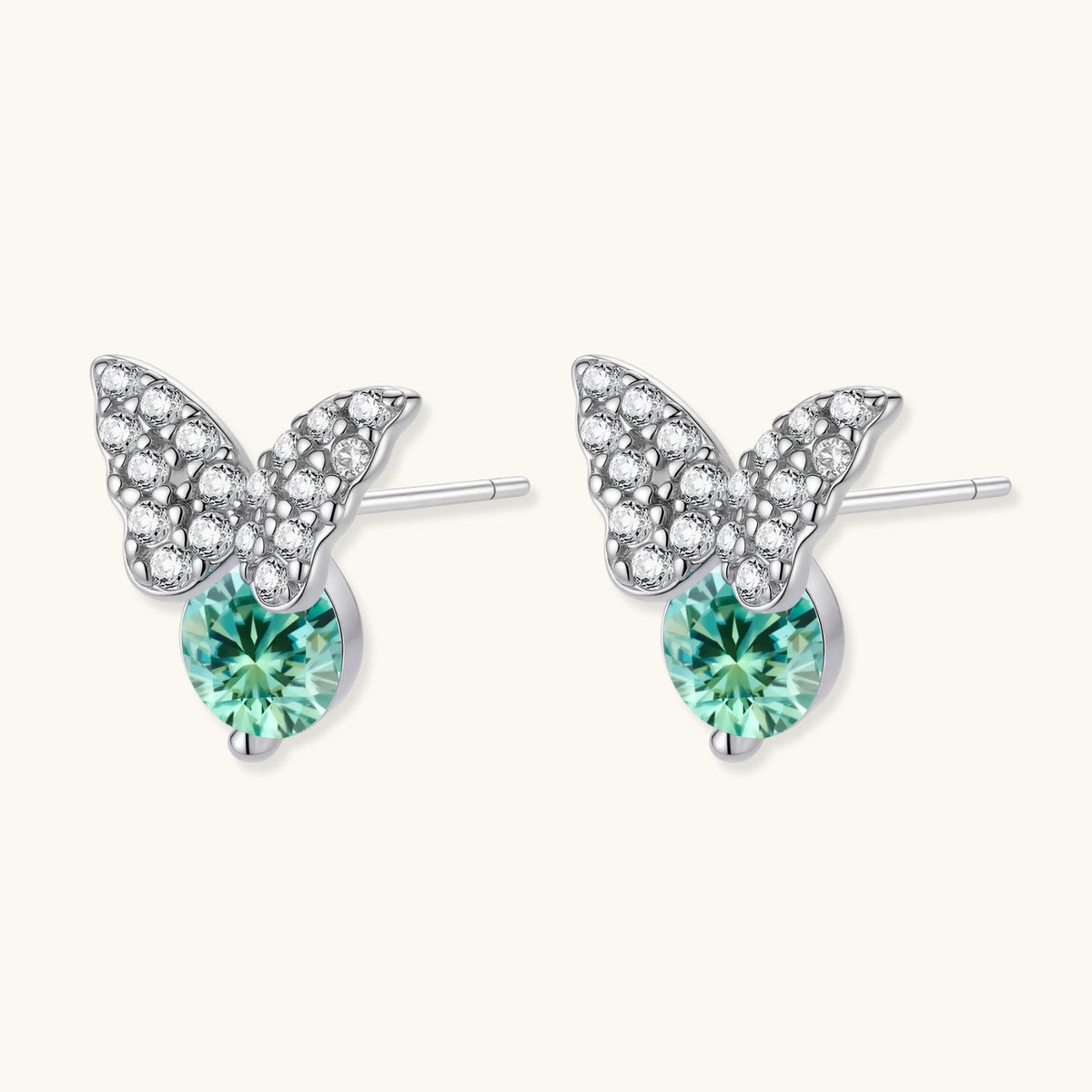 Additional view of Butterfly Transformation Stud Earrings, Green Moissanite & 925 Sterling Silver
