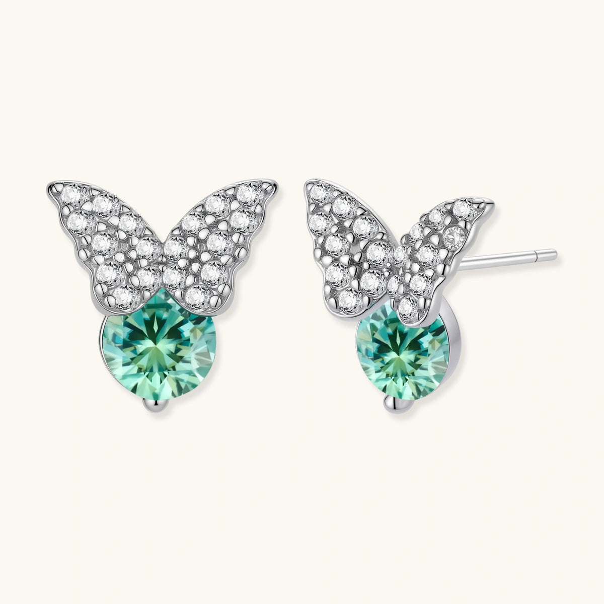 Additional view of Butterfly Transformation Stud Earrings, Green Moissanite & 925 Sterling Silver