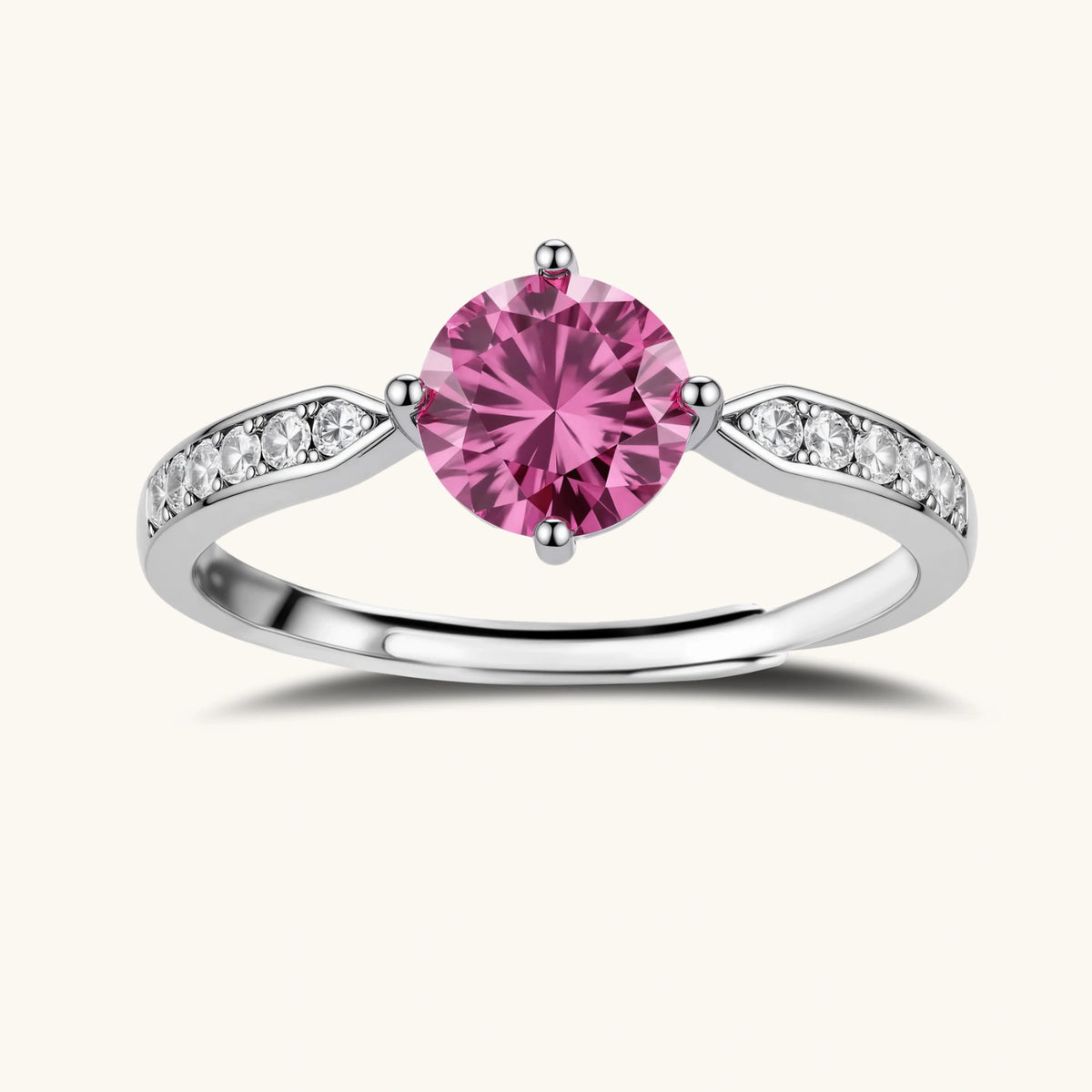 Pink Dreams Ring, Pink Moissanite & 925 Sterling Silver featuring pink moissanite center with pavé shoulders