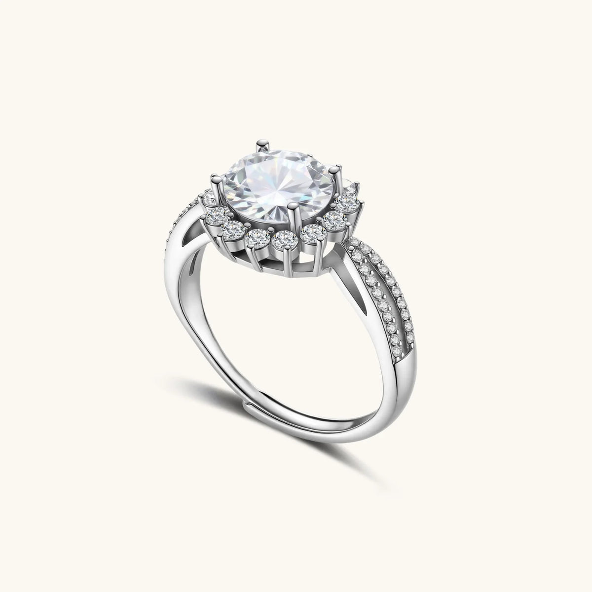 Additional view of Stellar Halo Ring, Moissanite & 925 Sterling Silver