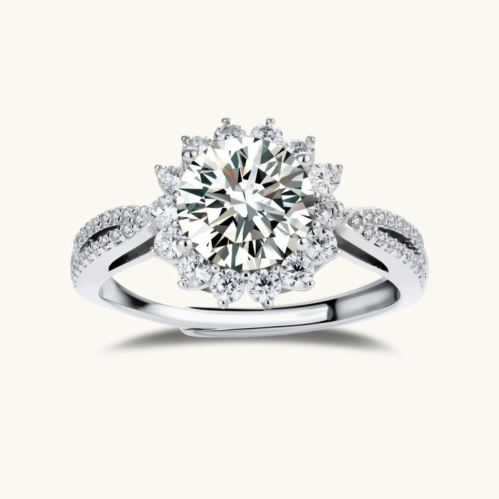 Stellar Halo Ring, Moissanite & 925 Sterling Silver featuring floral-inspired moissanite halo
