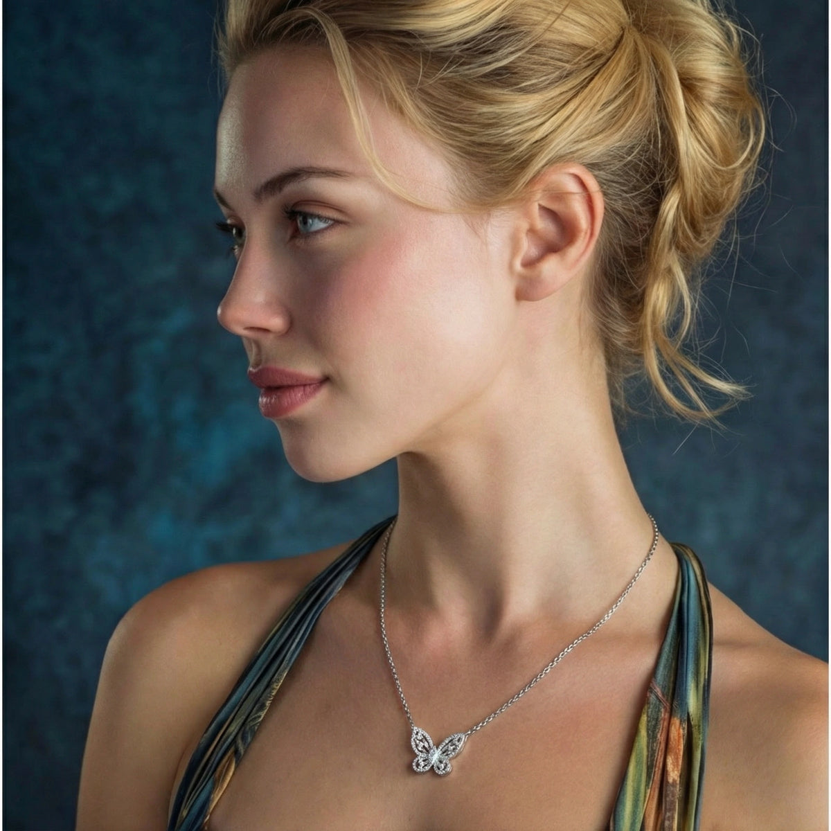 Additional view of Radiant Butterfly Necklace, Moissanite & 925 Sterling Silver