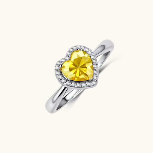 Additional view of Golden Heart Halo Ring, Yellow Moissanite & 925 Sterling Silver