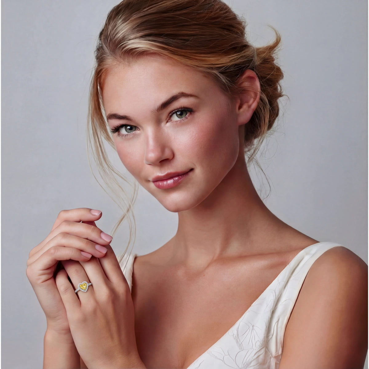 Additional view of Golden Heart Halo Ring, Yellow Moissanite & 925 Sterling Silver