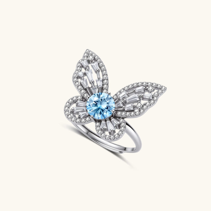 Blue Butterfly Ring, Blue Moissanite & 925 Sterling Silver featuring blue moissanite butterfly design