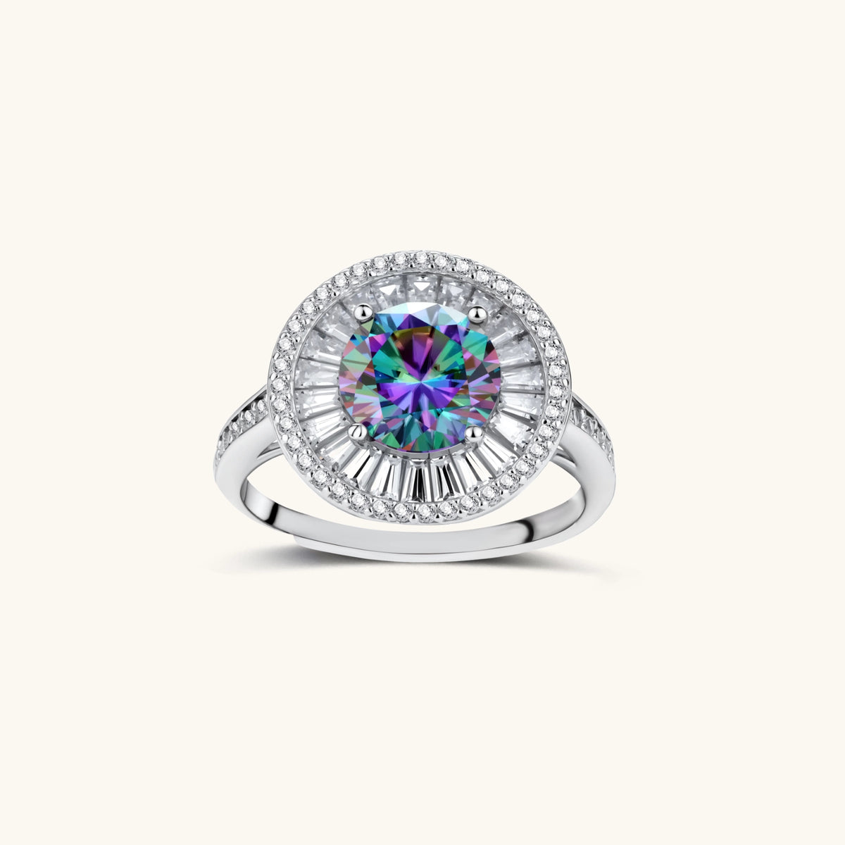 Additional view of Starlight Halo Ring, Prismatic Moissanite & 925 Sterling Silver