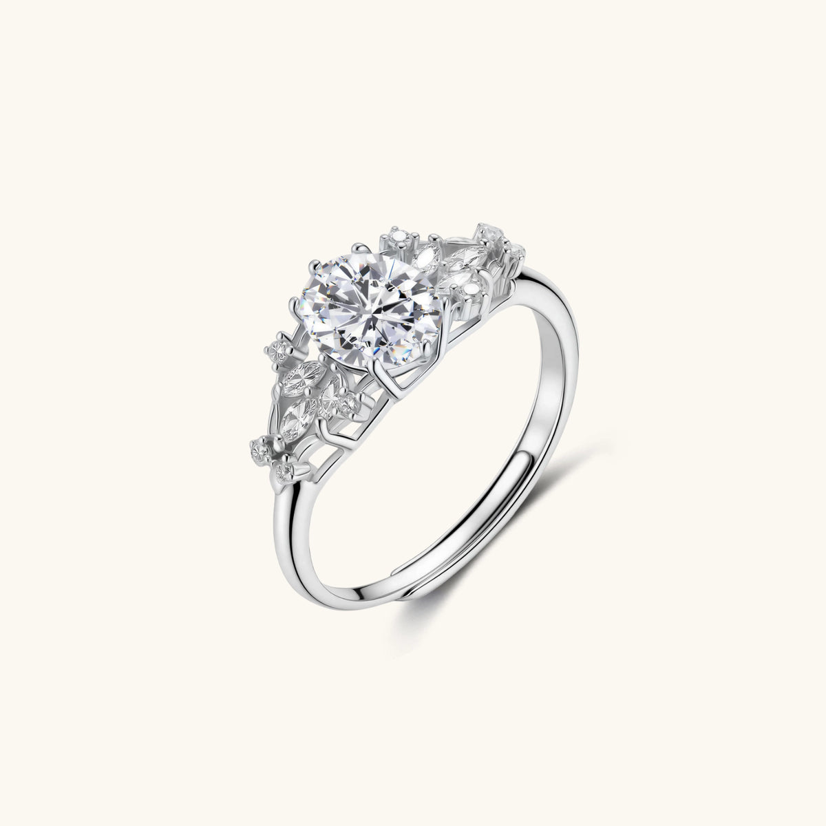 Celestial Promise Ring, Moissanite & 925 Sterling Silver featuring oval moissanite with marquise side stones