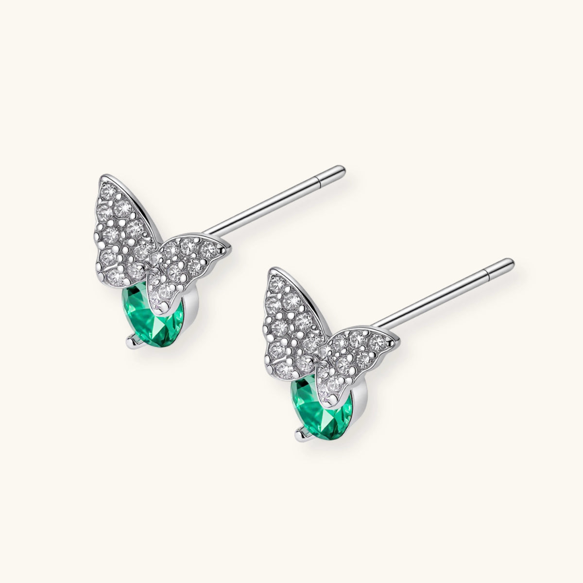 Additional view of Butterfly Transformation Stud Earrings, Green Moissanite & 925 Sterling Silver