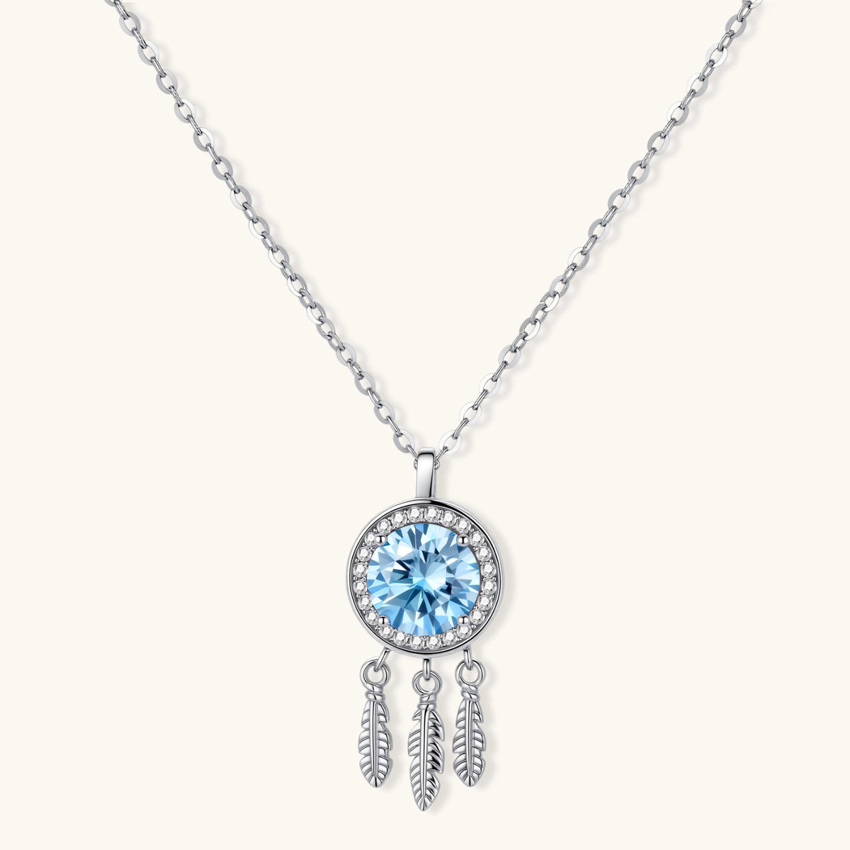 Dreamcatcher Spirit Necklace, Blue Moissanite & 925 Sterling Silver featuring blue moissanite dreamcatcher-inspired pendant
