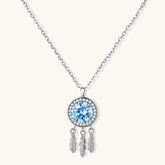 Dreamcatcher Spirit Necklace, Blue Moissanite & 925 Sterling Silver featuring blue moissanite dreamcatcher-inspired pendant