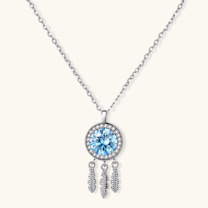 Dreamcatcher Spirit Necklace, Blue Moissanite & 925 Sterling Silver featuring blue moissanite dreamcatcher-inspired pendant