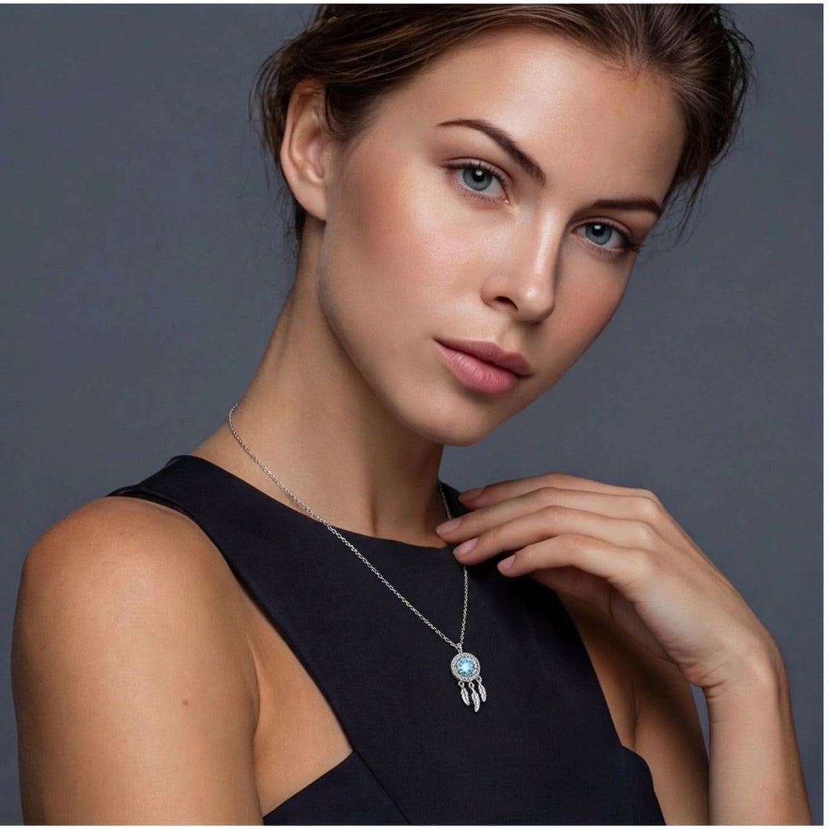 Additional view of Dreamcatcher Spirit Necklace, Blue Moissanite & 925 Sterling Silver