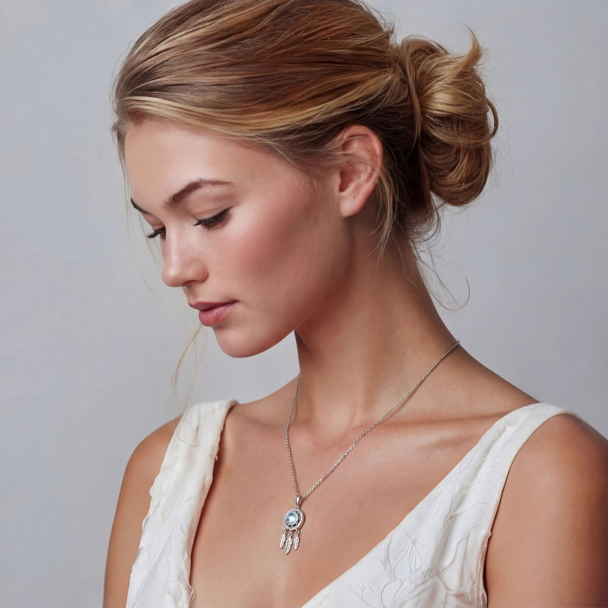 Additional view of Dreamcatcher Spirit Necklace, Blue Moissanite & 925 Sterling Silver