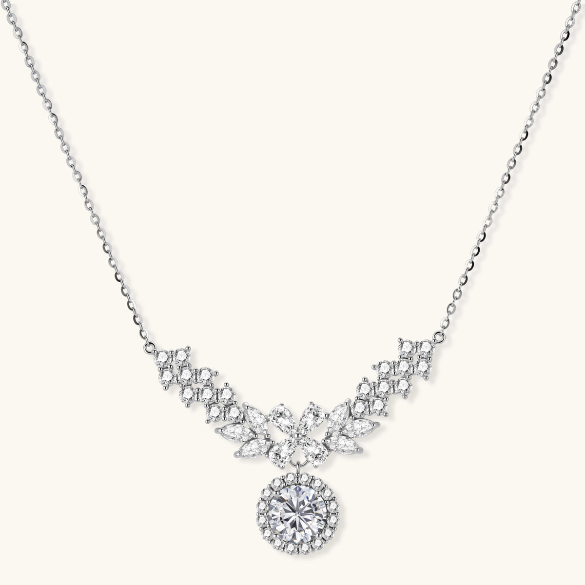 Celestial Wings Statement Necklace, Moissanite & 925 Sterling Silver featuring wing-like moissanite statement pendant