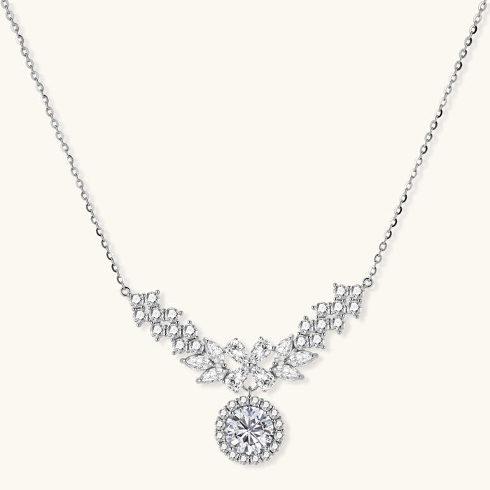 Celestial Wings Statement Necklace, Moissanite & 925 Sterling Silver featuring wing-like moissanite statement pendant