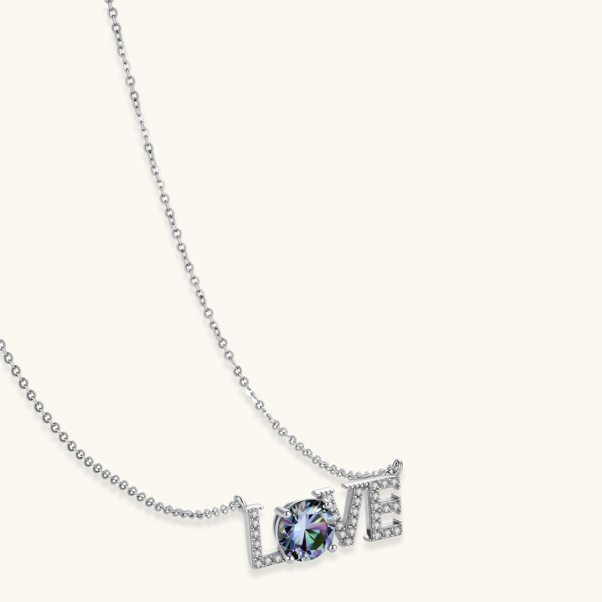 Additional view of LOVE Necklace, Iridescent Moissanite & 925 Sterling Silver