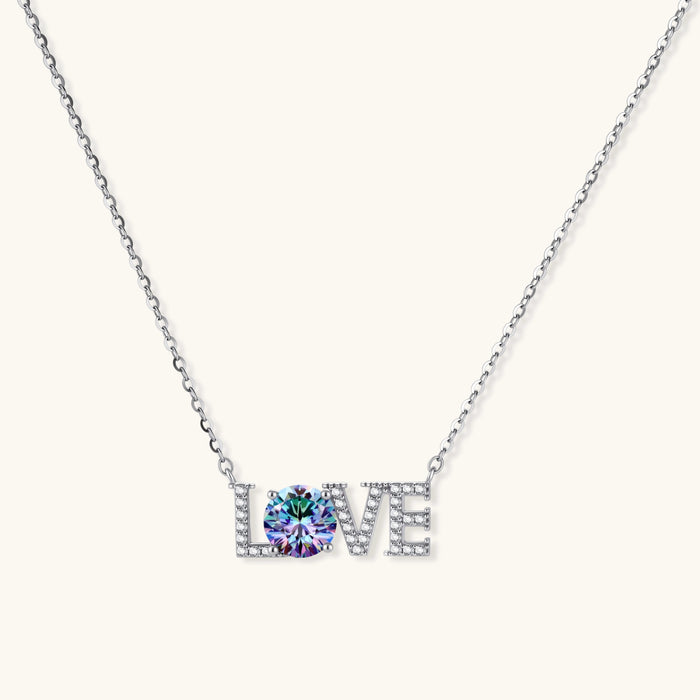 LOVE Necklace, Iridescent Moissanite & 925 Sterling Silver featuring iridescent moissanite LOVE pendant