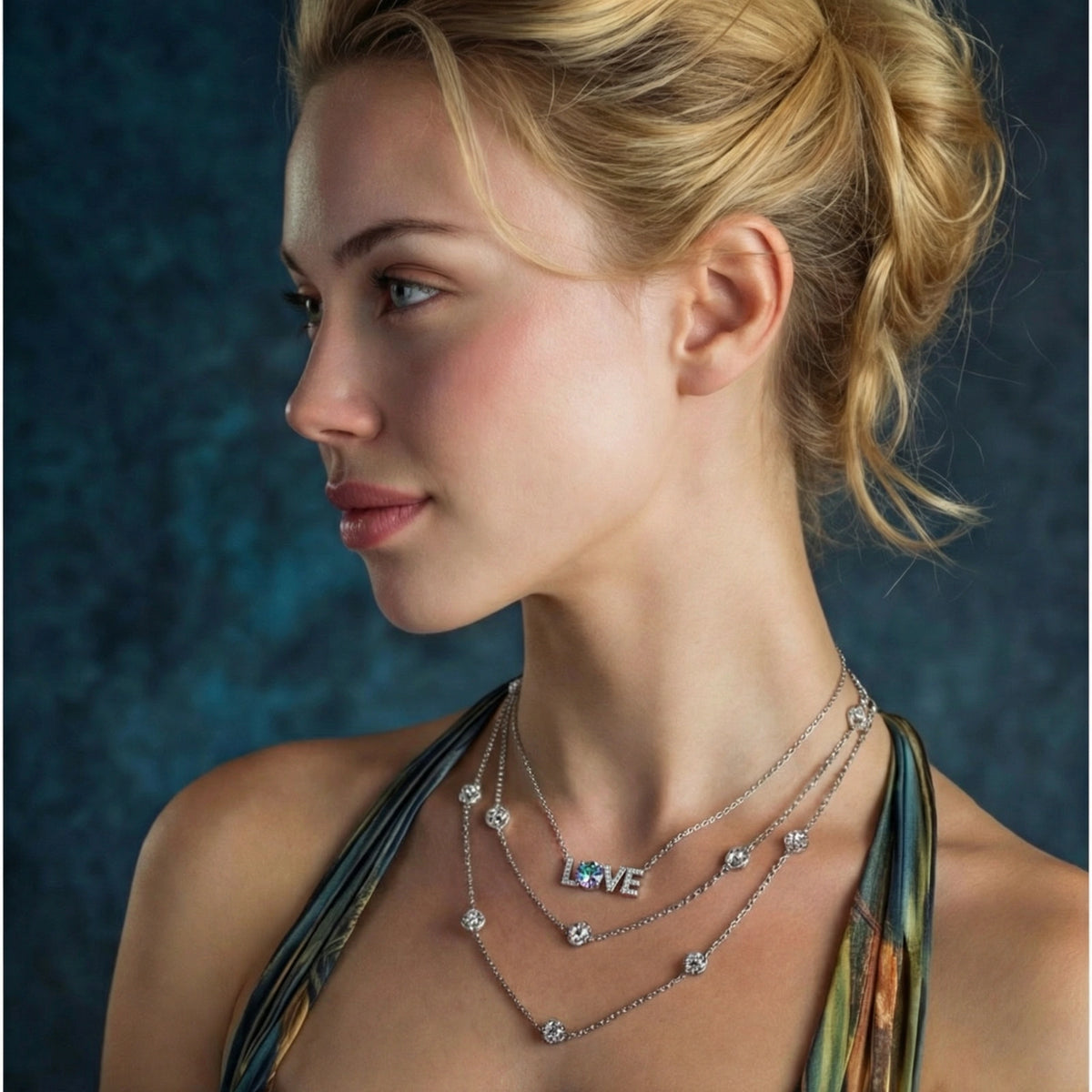 Additional view of LOVE Necklace, Iridescent Moissanite & 925 Sterling Silver