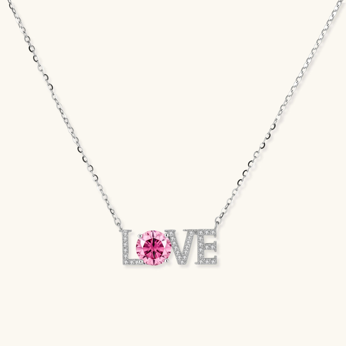 Love Statement Necklace, Pink Moissanite & 925 Sterling Silver featuring pink moissanite LOVE pendant