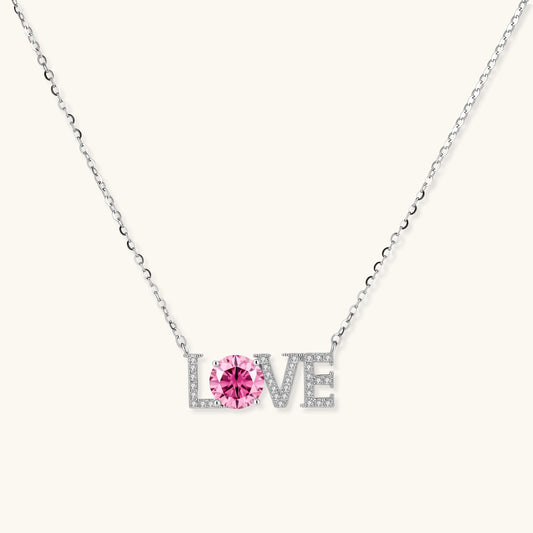 Love Statement Necklace, Pink Moissanite & 925 Sterling Silver featuring pink moissanite LOVE pendant