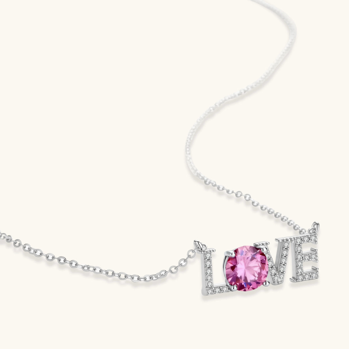 Additional view of Love Statement Necklace, Pink Moissanite & 925 Sterling Silver