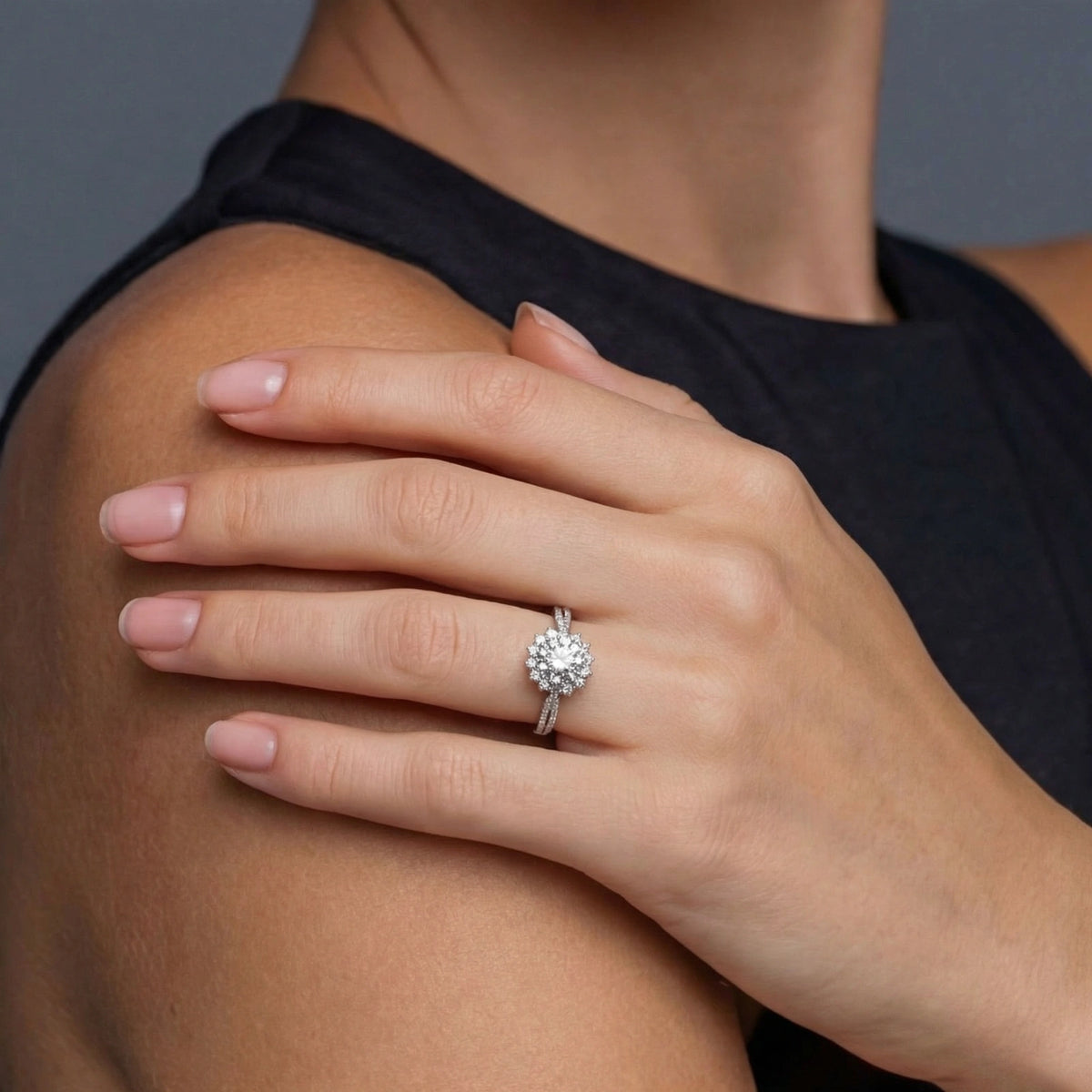 Additional view of Stellar Halo Ring, Moissanite & 925 Sterling Silver