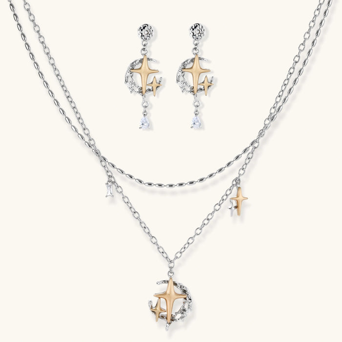 Celestial Star Moon necklace and earring set, product view 1