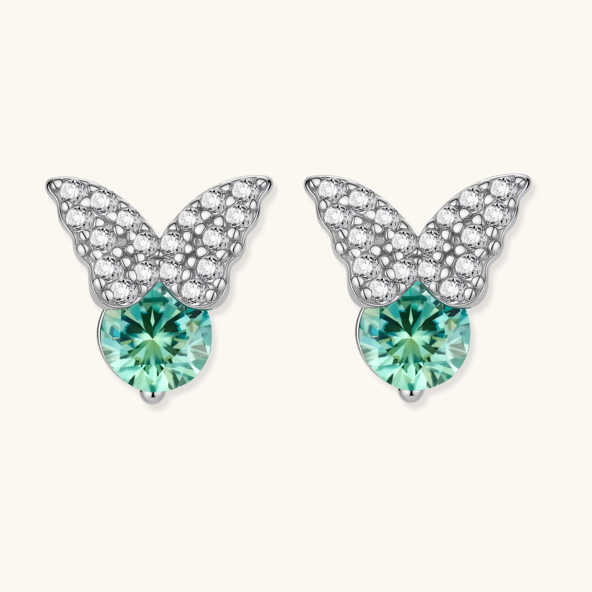 Butterfly Transformation Stud Earrings, Green Moissanite & 925 Sterling Silver featuring green moissanite butterfly studs