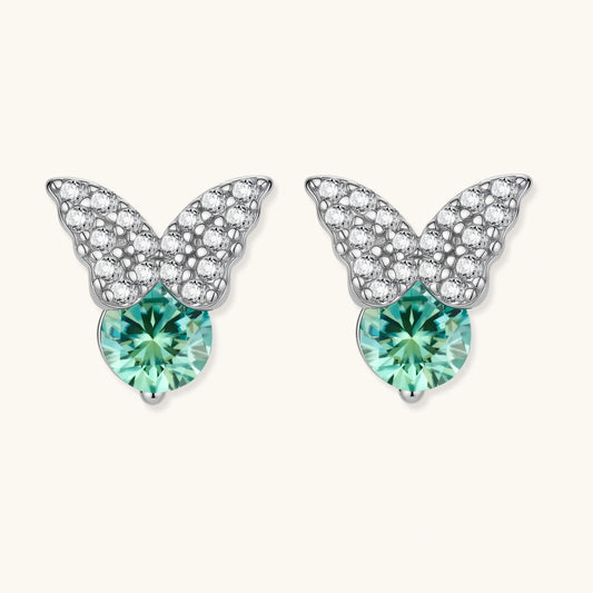 Butterfly Transformation Stud Earrings, Green Moissanite & 925 Sterling Silver featuring green moissanite butterfly studs