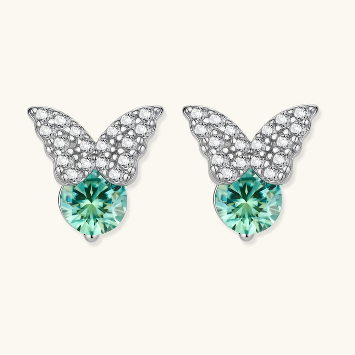 Butterfly Transformation Stud Earrings, Green Moissanite & 925 Sterling Silver featuring green moissanite butterfly studs