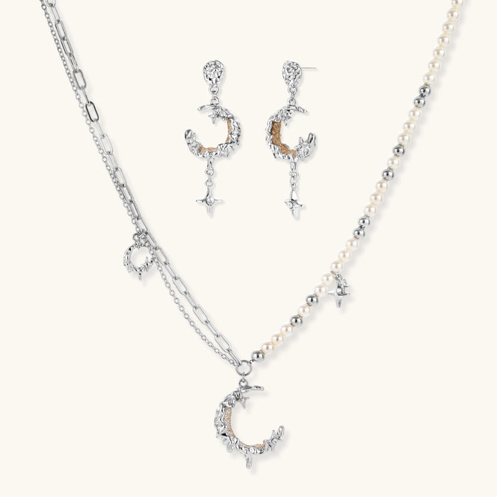Celestial Dreams moon and star necklace and earring set, product view 1