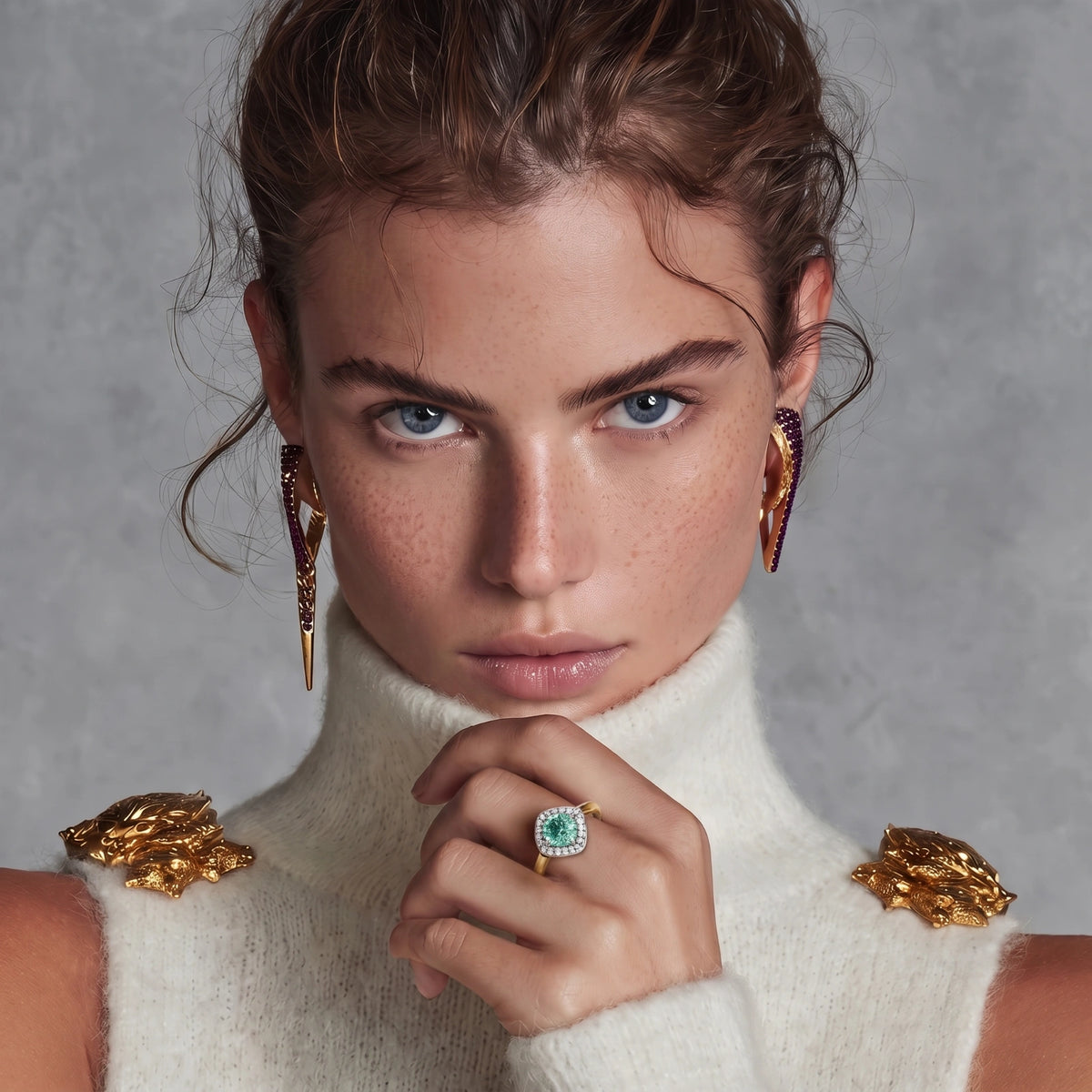 Additional view of Mint Glow Halo Ring, Green Moissanite & 925 Sterling Silver