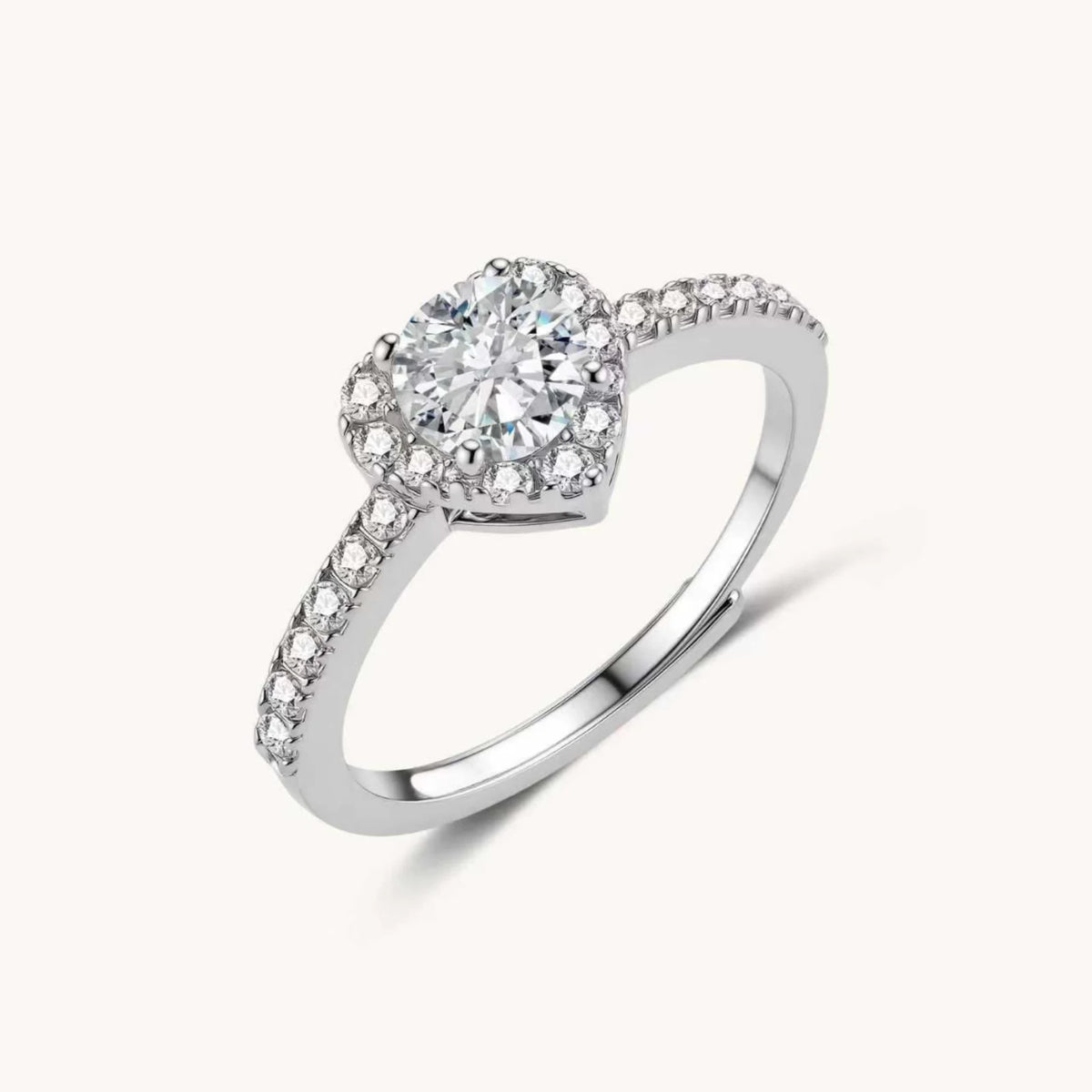 Additional view of Heart Halo Ring, Moissanite & 925 Sterling Silver