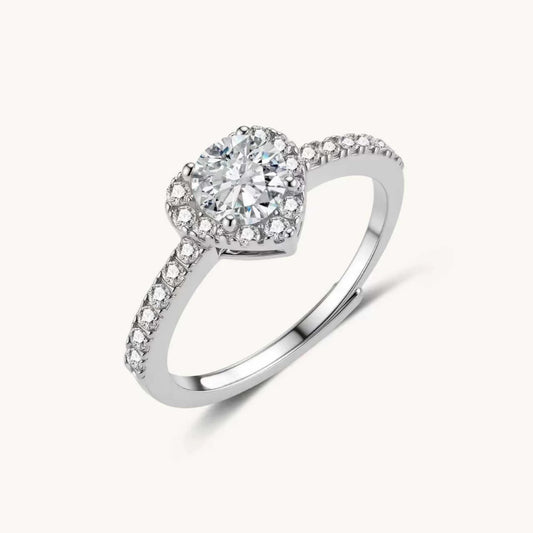 Additional view of Heart Halo Ring, Moissanite & 925 Sterling Silver