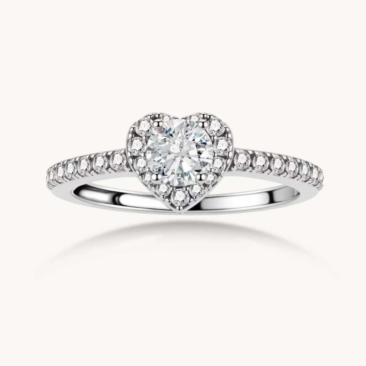 Heart Halo Ring, Moissanite & 925 Sterling Silver featuring heart-shaped moissanite halo design
