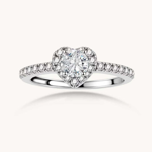 Heart Halo Ring, Moissanite & 925 Sterling Silver featuring heart-shaped moissanite halo design