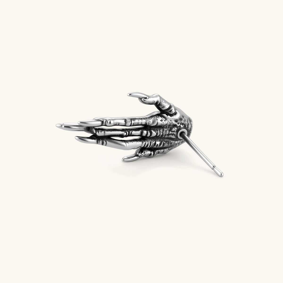 Side view of Third Eye Claw single stud earring with elongated claw-like fingers